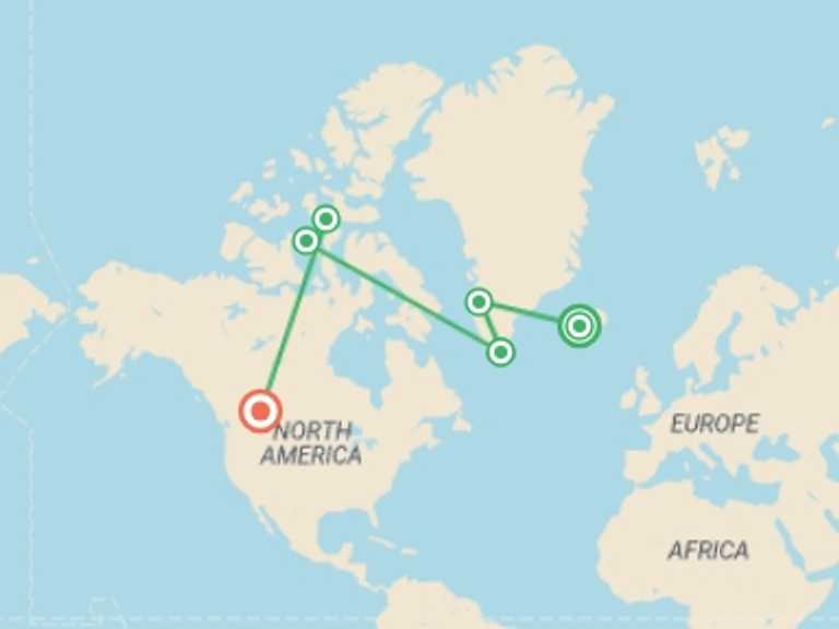 Map itinerary of Toronto Tour in Summer with 3 destination visits for the trip: Northwest Passage: The Legendary Arctic Sea Route
