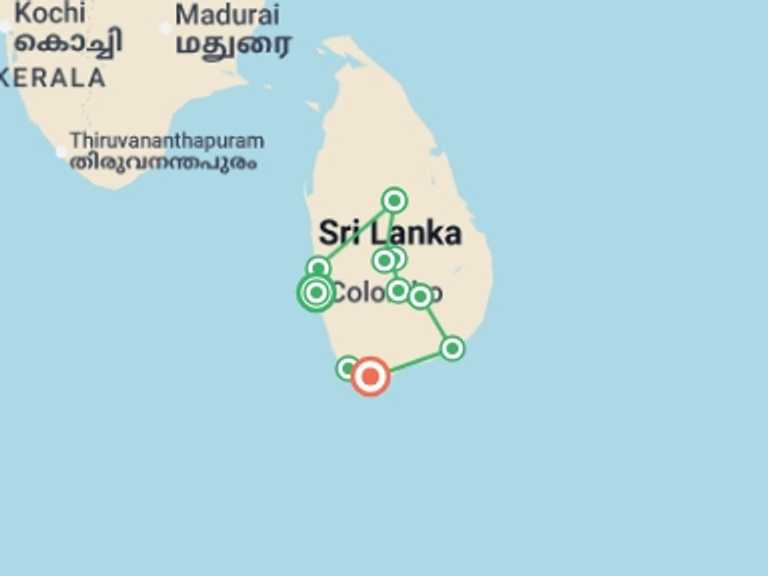 Map itinerary of Asia Tour in September 2026 with 10 destination visits for the trip: Sri Lanka Encompassed