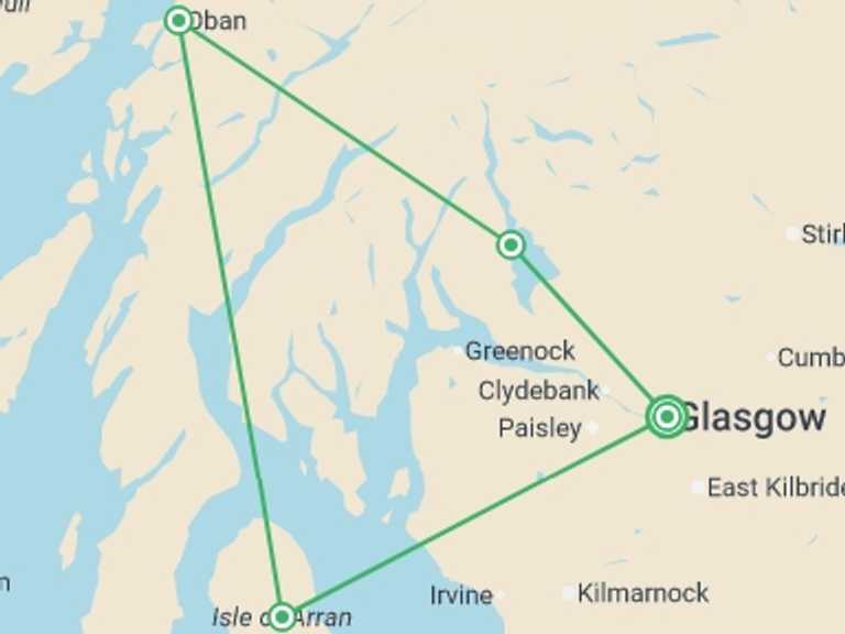 Map of England Tour with 4 destination visits for the trip: Scotland: Lochs and Landscapes
