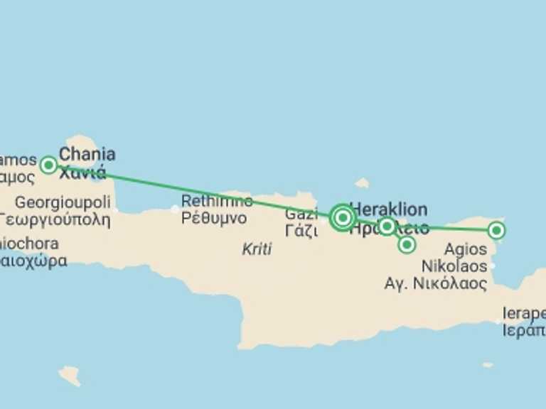 Map itinerary of Europe Tour in June 2026 with 2 destination visits for the trip: Treasures Of Crete