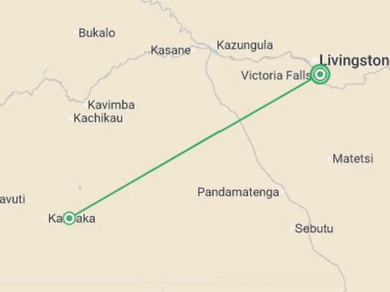 Map of Zimbabwe Tour with 1 destination visits for the trip: Victoria Falls & Chobe - 4 days