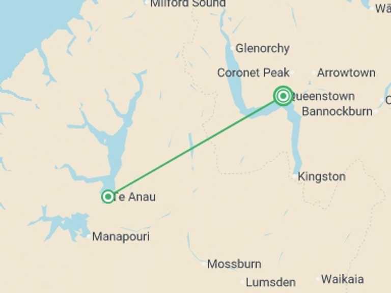 Map itinerary of New Zealand Tour in November 2027 with 2 destination visits for the trip: Walk New Zealand's Fiordland National Park