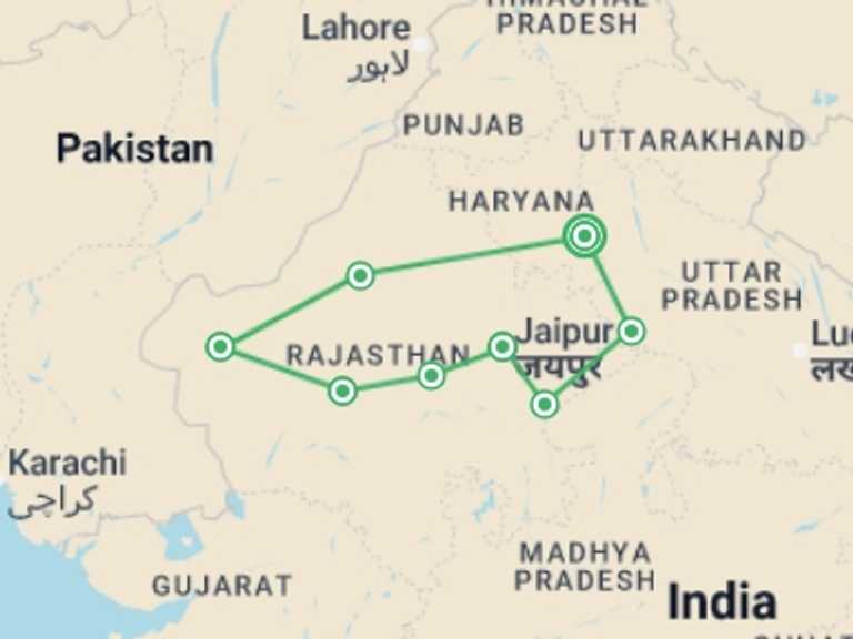 Map of Asia Tour with 8 destination visits for the trip: India: Rajasthan & Golden Triangle