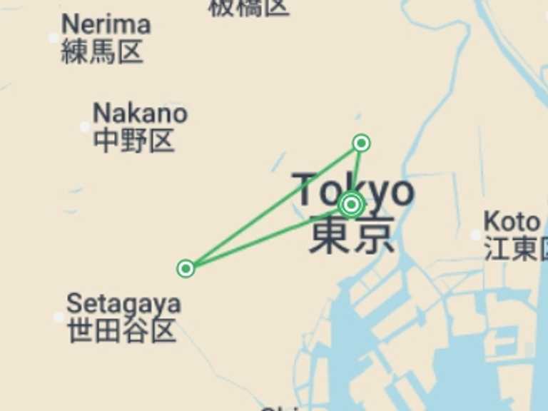 Map itinerary of Asia Tour in August 2027 with 3 destination visits for the trip: Essential Tokyo & Mount Fuji - 5 days
