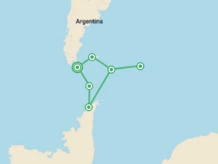 Map of Ushuaia Polar expeditions and cruise Tour with 6 destination visits for the trip: Falklands, South Georgia and Antarctica: Explorers and Kings