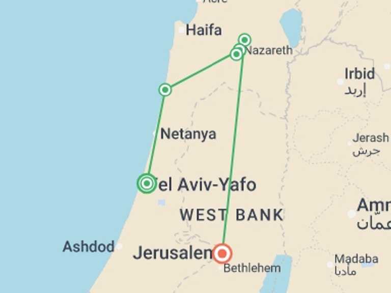 Map itinerary of Asia Tour in August 2026 with 3 destination visits for the trip: Discover Israel