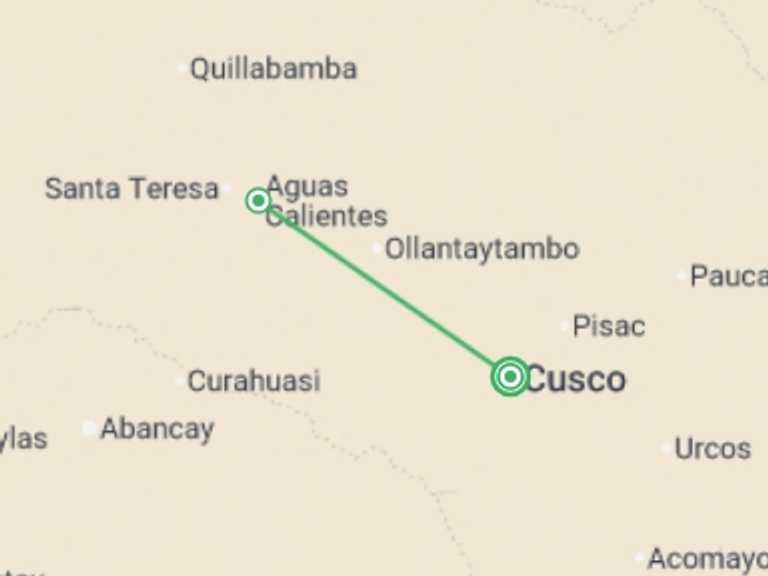 Map of 2-Day Peru Tour with 2 destination visits for the trip: Machu Picchu by Car Backpacker Experience 2D/1N