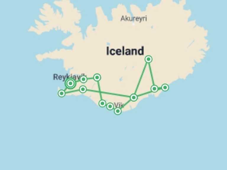 Map of Europe Volcanoes Tour with 5 destination visits for the trip: Northern Lights Hunter