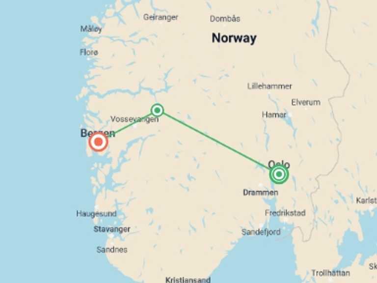 Map itinerary of Scandinavia Tour in March 2026 with 3 destination visits for the trip: Vision of Norwegian Fjords in Winter