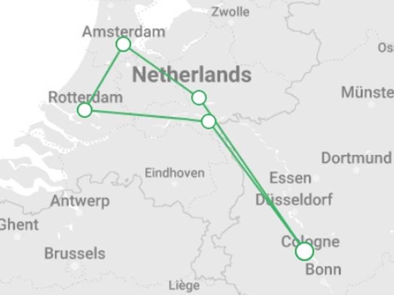 Map of Rotterdam Tour with 4 destination visits for the trip: Magical Rhine Tulip Cruise