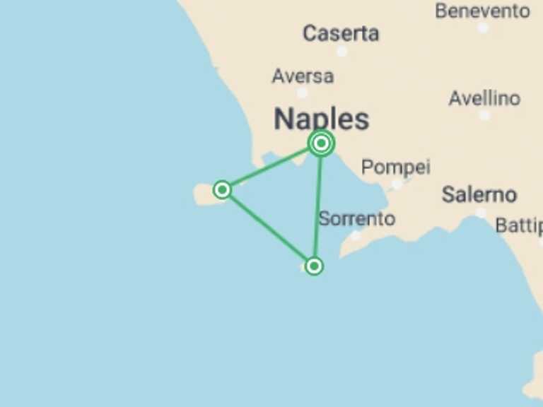 Map of Naples Beach Tour with 3 destination visits for the trip: Campania Sea And Islands, Private Tour