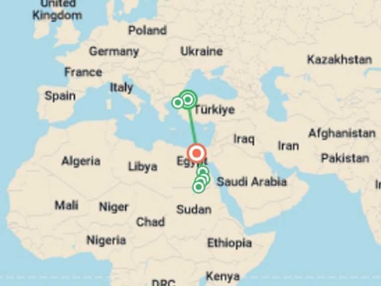 Map of Africa Tour with 7 destination visits for the trip: Essential ANZAC & Felucca Explorer 2027 - 11 days