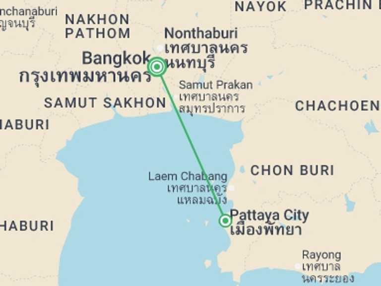 Map itinerary of Asia Tour in December 2026 with 2 destination visits for the trip: Pattaya Beach Package
