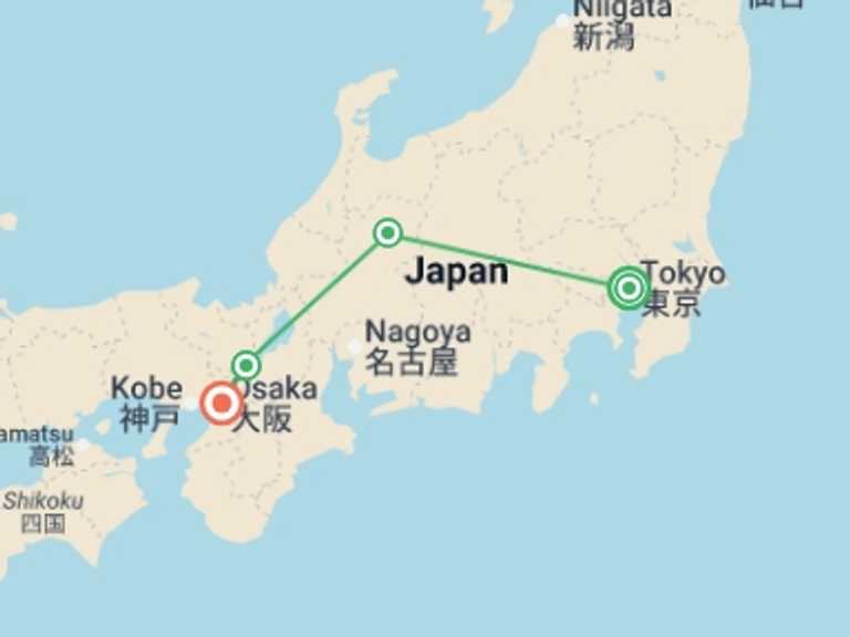 Map of Tokyo Bicycle Tour with 4 destination visits for the trip: Culinary Delights & Cultural Wonders of Japan 7D/6N