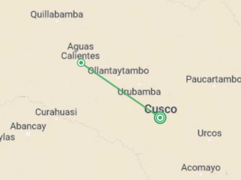 Map of a Train Tour with 2 destination visits for the trip: Machu Picchu by Train Independent Adventure