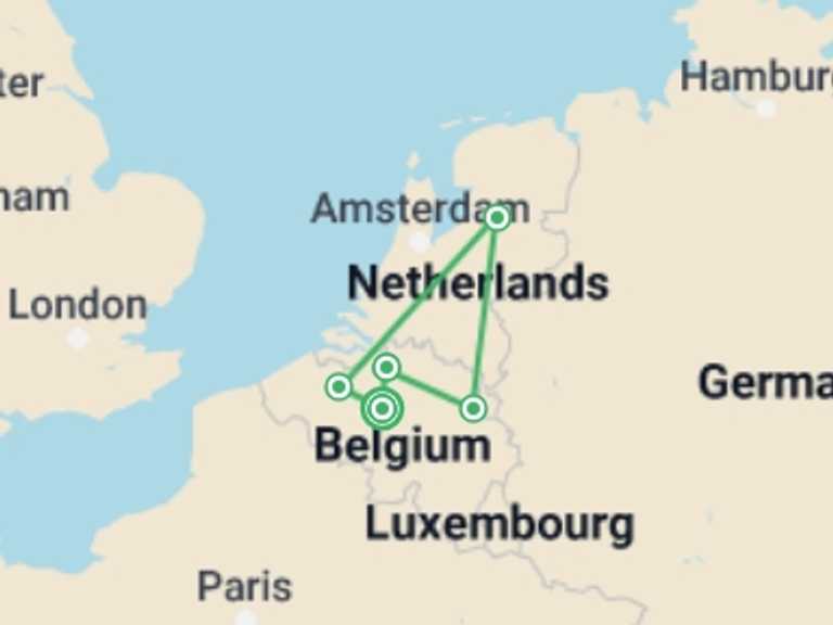 Map of a River cruise Tour with 5 destination visits for the trip: Belgian Holiday Markets (2026)