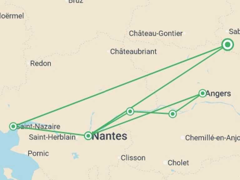 Map of 6-Day France Tour with 6 destination visits for the trip: Christmas on the Loire (port-to-port cruise)