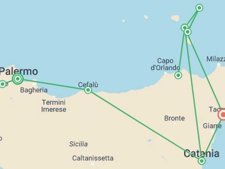 Map of Italy Chill out Tour with 7 destination visits for the trip: Sicily & Aeolian Islands Discovery