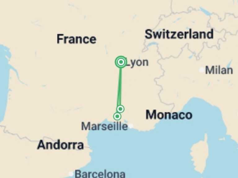 Map of Europe Tour with 4 destination visits for the trip: A Christmas in Provence (port-to-port cruise)