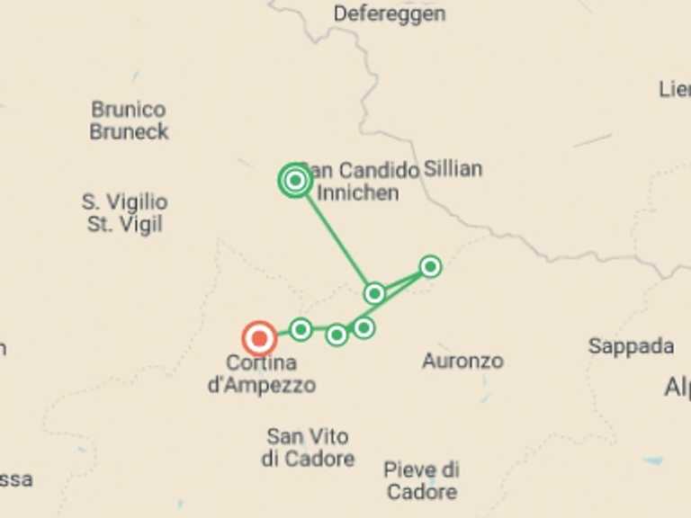 Map of Italy Tour with 8 destination visits for the trip: Via Ferrata Guided Hike and Climb