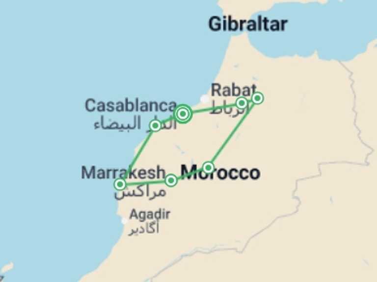 Map of Marrakech Walking Tour with 7 destination visits for the trip: Imperial Cities and Moroccan Atlantic