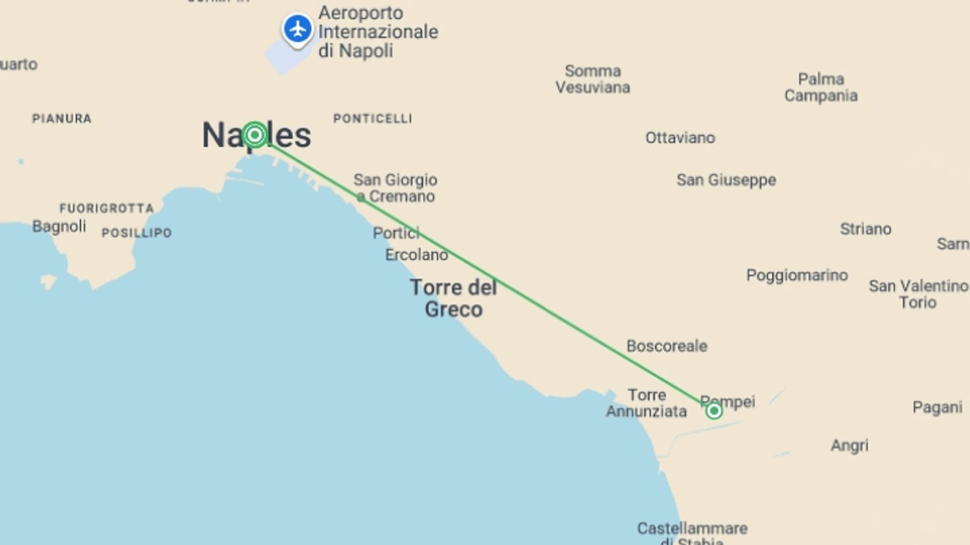 A map showing the tour itinerary for the trip: Naples & Pompeii Explorer (4 Star) - 4 days, starting in Naples, Italy and ending in Naples, Italy going through 0 other destinations.