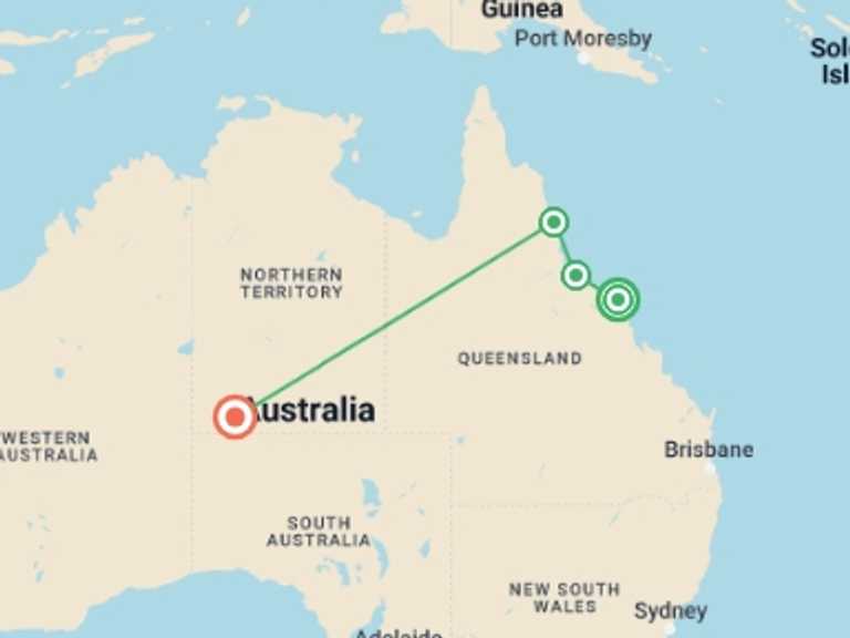 Map of Oceania City sightseeing Tour with 5 destination visits for the trip: Australia: North Queensland to Uluru