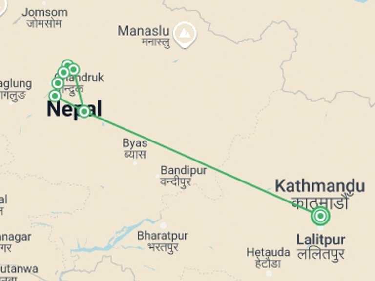Map of 8-Day Pokhara Tour with 8 destination visits for the trip: Mardi Himal trekking