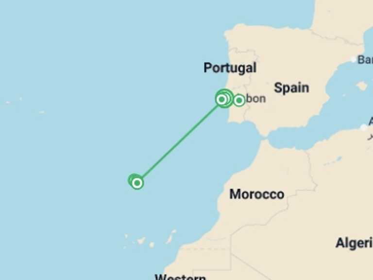Map of Europe Tour with 2 destination visits for the trip: Lisbon to Madeira Discovery - 9 days