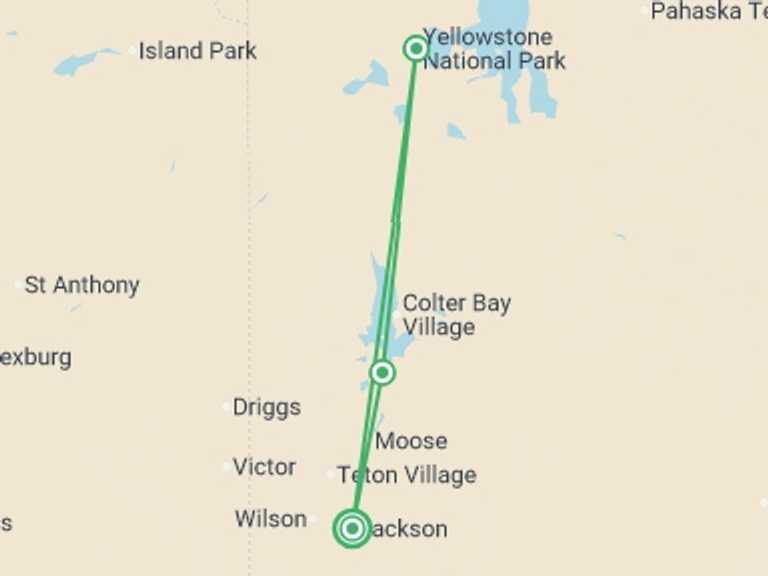 Map of Jackson National parks Tour with 3 destination visits for the trip: National Parks Family Journey: Yellowstone and Grand Teton