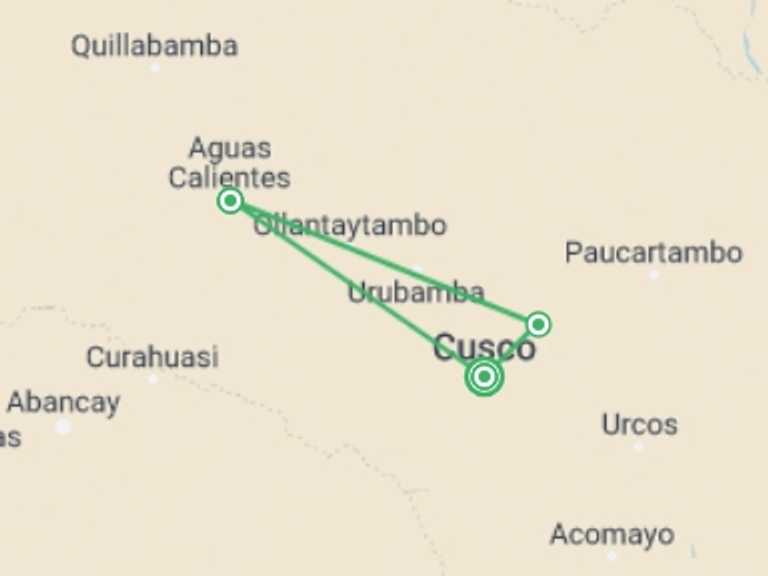 Map of Peru Tour with 4 destination visits for the trip: Machu Picchu 4 days – Unforgettable Tour in Cusco