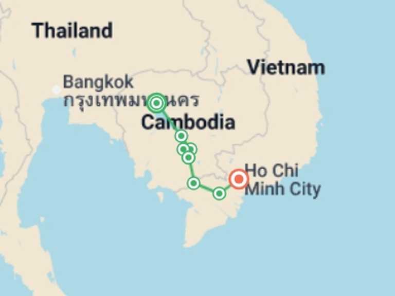 Map of Asia Tour with 7 destination visits for the trip: The Mekong in a different way - Between adventure and must-see sites (port-to-port cruise)
