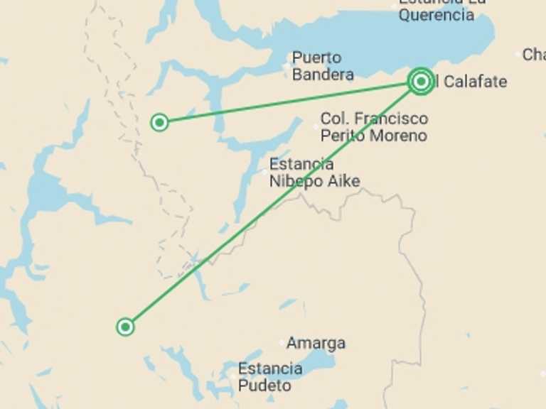 Map of Patagonia Adventure Tour with 1 destination visits for the trip: El Calafate & Torres del Paine Adventure 5D/4N