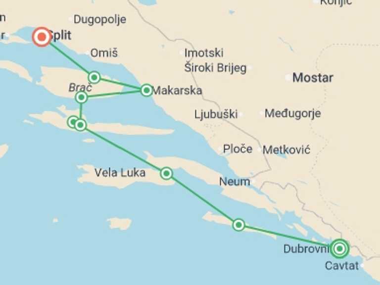 Map of Mediterranean Tour with 7 destination visits for the trip: Adriatic Explorer from Dubrovnik (Premium Plus) - 8 days