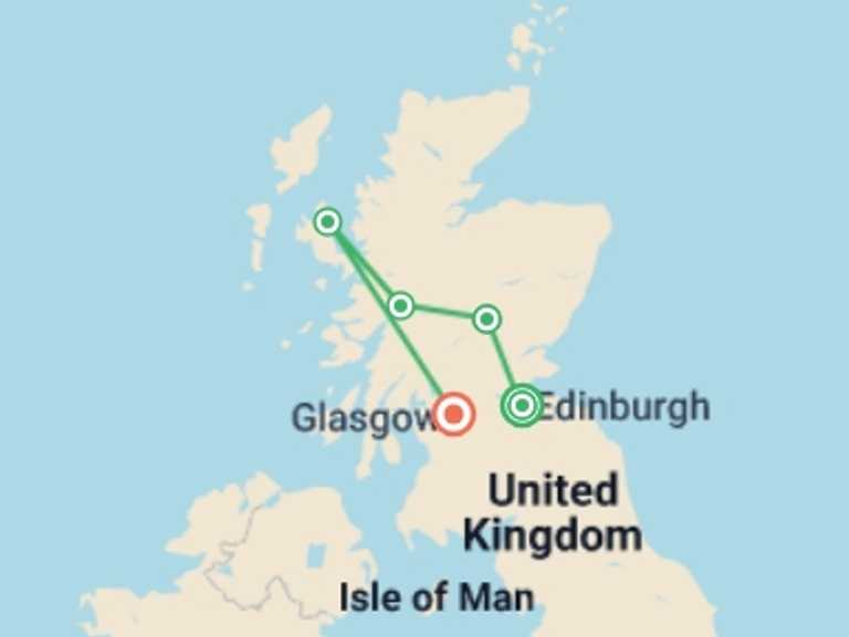 Map itinerary of Europe Tour in Summer with 5 destination visits for the trip: Journeys: Discover Scotland