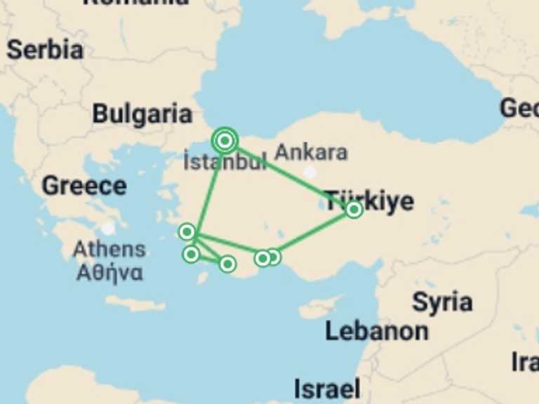 Map of Europe Photography Tour with 8 destination visits for the trip: 13 Days Patterns Of Turkey Tour From/to Istanbul By Plane