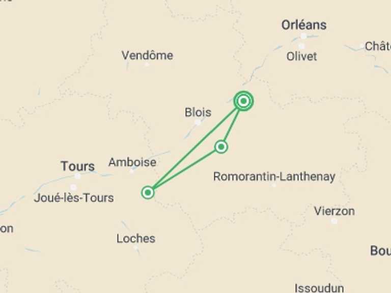 Map of Europe Tour with 3 destination visits for the trip: Cycling the Chateaux of the Loire - Upgraded