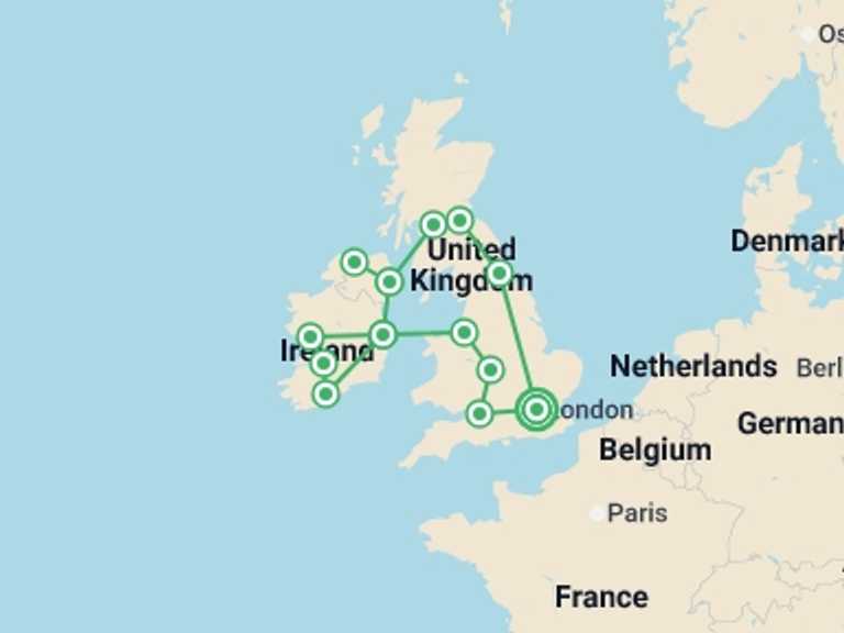 Map itinerary of England Tour in Summer with 13 destination visits for the trip: Stories and Legends: United Kingdom, Scotland, and Ireland with London