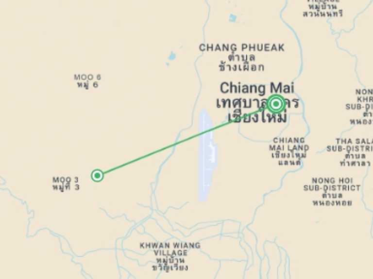 Map itinerary of Thailand Tour in November 2026 with 1 destination visits for the trip: Chiang Mai Temples, Bikes & Whitewater Rafting
