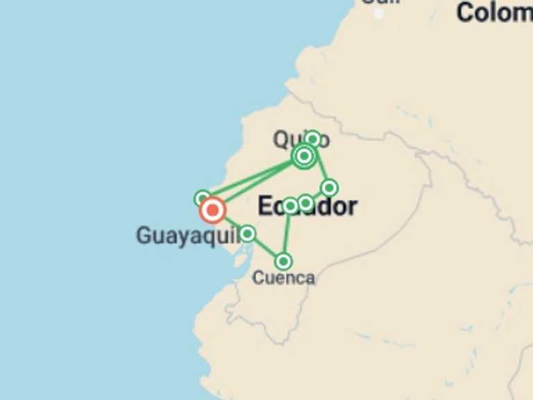 Map of Quito Walking Tour with 10 destination visits for the trip: Discover Ecuador Tour 17 Days