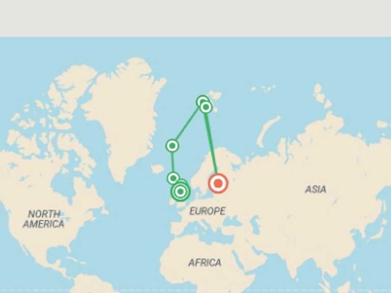 Map of Europe Tour with 7 destination visits for the trip: Arctic Saga: Exploring Spitsbergen via the Faroes and Jan Mayen