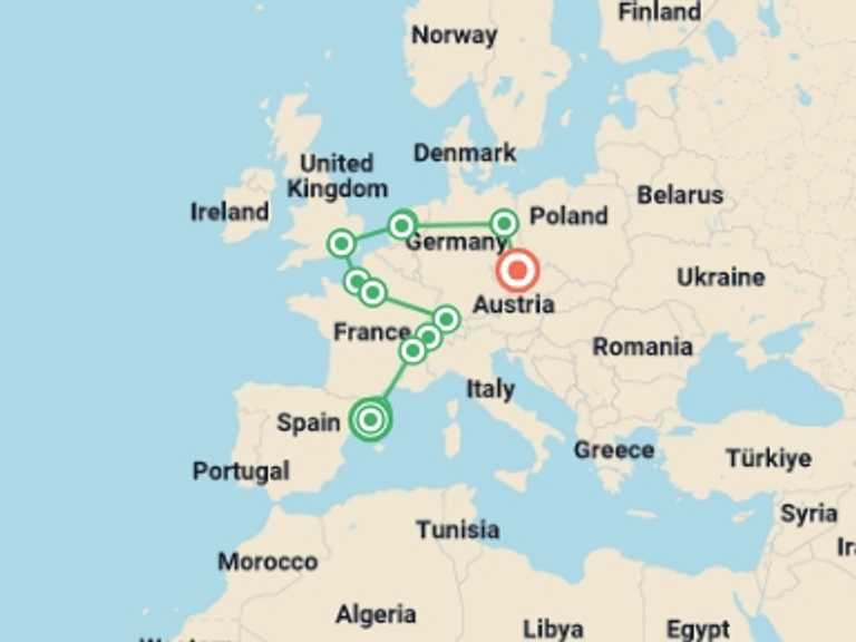Map itinerary of Prague Tour in Spring with 2 destination visits for the trip: Wonderful Holidays