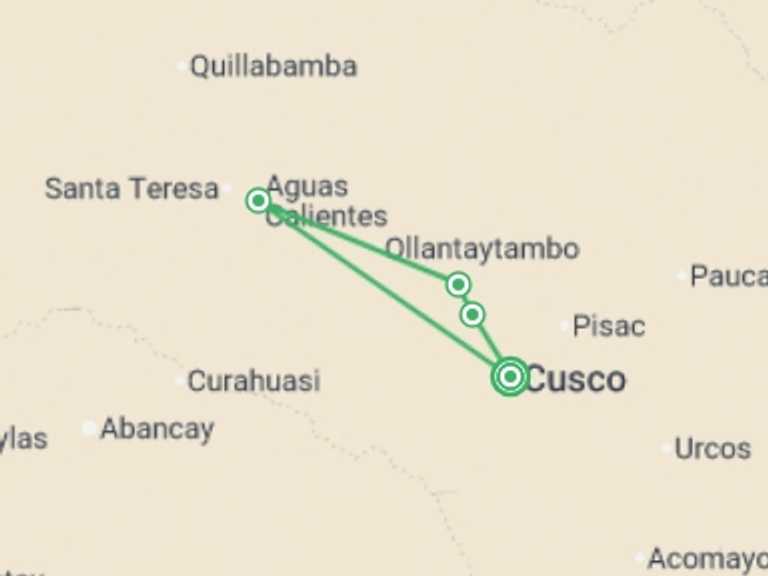 Map of a Beach, romance, getaways and relaxation Tour with 2 destination visits for the trip: Discovering Cusco, Private Tour