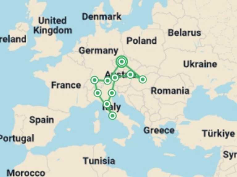 Map of Europe Explorer Tour with 10 destination visits for the trip: Beautiful Europe GO