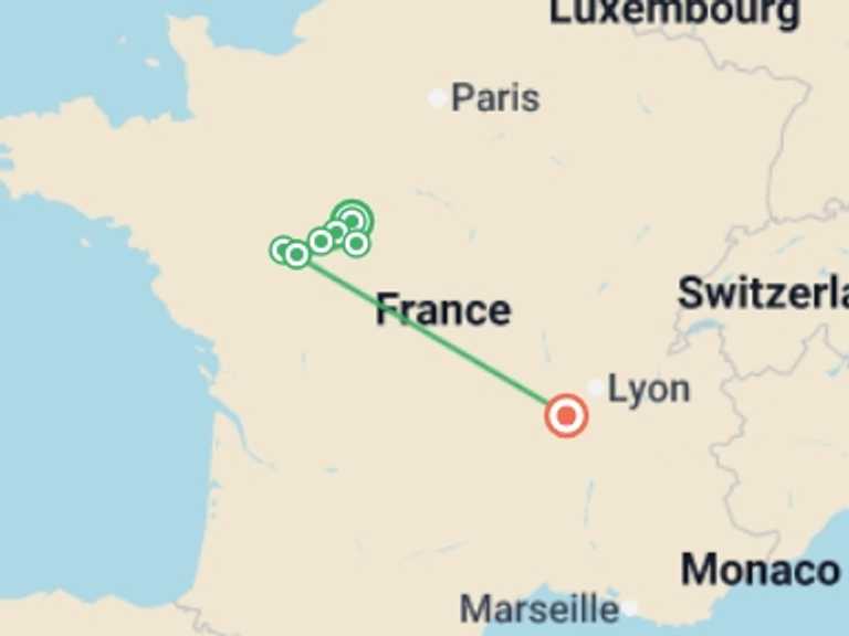 Map of Europe Tour with 1 destination visits for the trip: Loire Valley: Walks, Wine & Chateaux