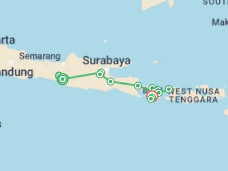 Map of Indonesia Tour with 7 destination visits for the trip: Essence Of Indonesia, Private Tour