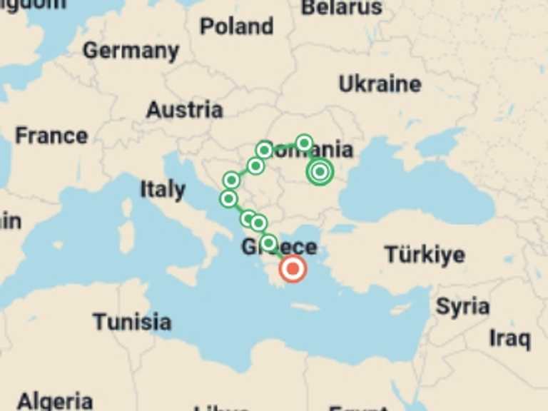 Map of Mediterranean Art and architecture Tour with 10 destination visits for the trip: Balkan Capitals