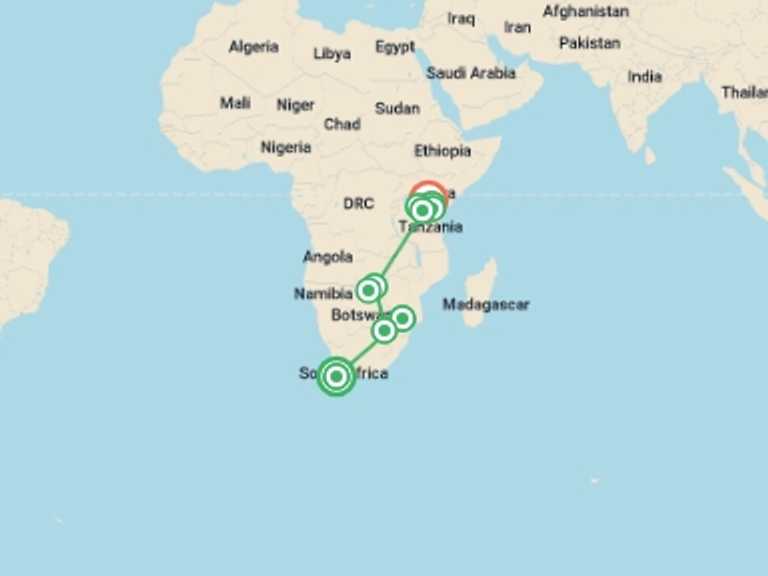 Map of Africa Tour with 11 destination visits for the trip: Grand African Safari