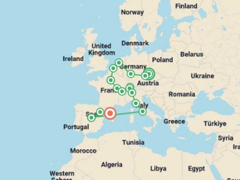 Map of a Art and architecture Tour with 16 destination visits for the trip: European Bliss
