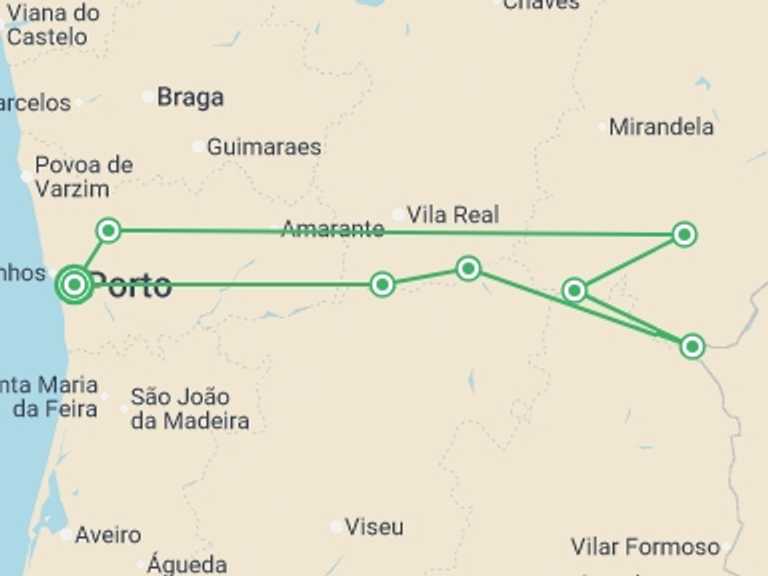 Map of Europe Tour with 6 destination visits for the trip: Family Club: Porto, the Douro valley (Portugal) and Salamanca (Spain) (port-to-port cruise)